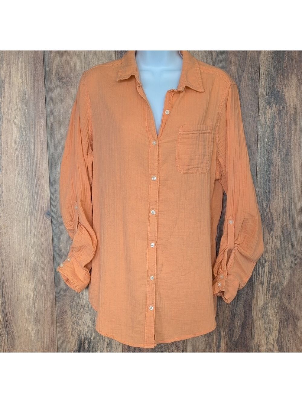 St John's Bay Adjustable Sleeve Cotton Button Down Shirt L P127
